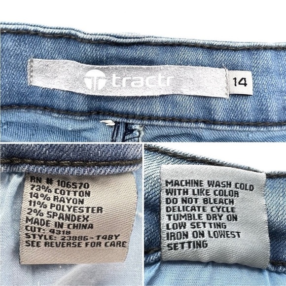 New Tractr Cuttoff Jean Shorts Girl’s Size 14 Mid Rise Distressed Patches Heart - Picture 5 of 6